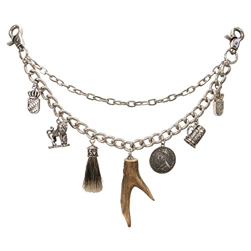 Alpenflüstern Trachten-Charivari Xaver - Hochwertiger Herren-Trachtenschmuck mit Trophäen-Anhängern für die Lederhose, echtes Hirschhorn, (antik-silber-farben) HCH001