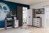 Fabryka Mebli Idźczak 4-teiliges Kinderzimmer-Set Jonas II 02 - Schrank, Wandregal, Kommode, Schreibtisch - Kleiderschrank - Skandinavischer Stil - Modern Design - Weiß/Grau
