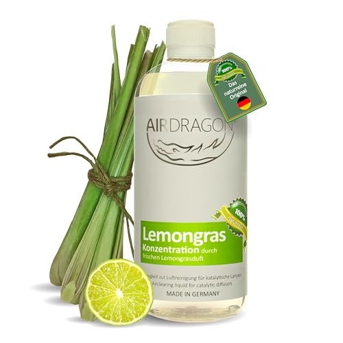 AIRDRAGON LEMONGRAS - katalytischer Raumduft ohne künstliche Duftstoffe - natürlicher Raumduft mit naturreinem ätherischem Duft-Öl für jede katalytische Lampe 500 ml - Made in Germany