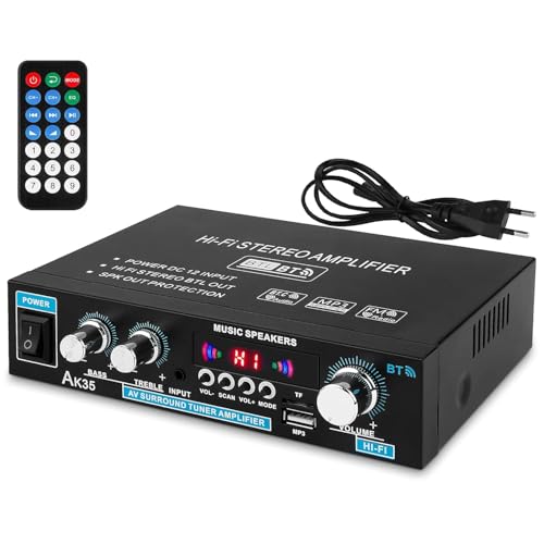 Bluetooth Verstärker Hifi Stereo Amplifier - 2 Kanal Mini Audio Verstaerker Digital Endstufe mit Bass Treble Tuner für PC Heimkino 50WX2 12V