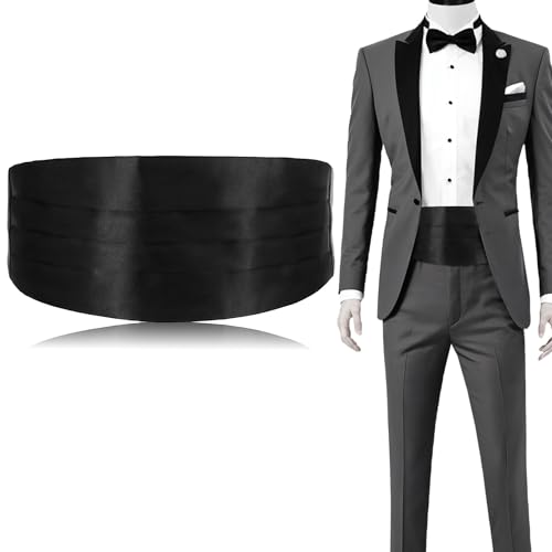 FdcLixuvol Verstellbare Satin-Herren-Kummerbunde, Kummerbund Aus Polyester Für Herren Kummerbund Schwarz Für Smoking Anzug Hemd Hochzeit Abschlussball Formelle Veranstaltungen Besondere Anlässe