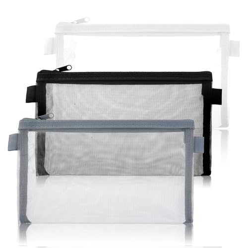 3 Stück Durchsichtige Tasche Stifte Transparente Federmäppchen Nylon wasserdichte Kunststoff PVC-Federmäppchen mit Reißverschluss Transparentes Mäppchen, Kunststoff Datei Taschen für Bürobedarf