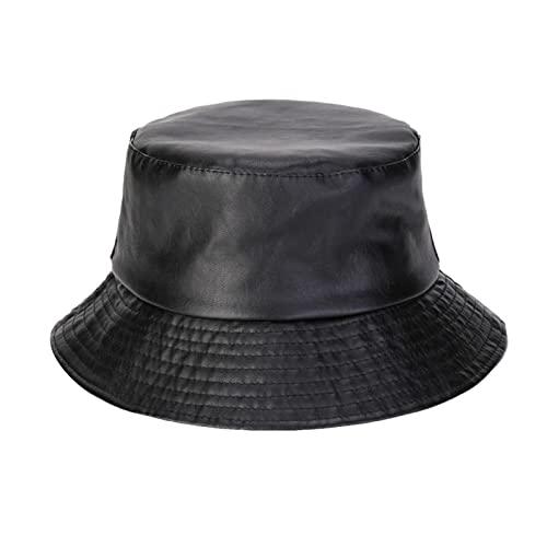 Sonnenhut Junge 4 Jahre PU-Fischerhut für Herren Damen, lässiger Basin-Hut, einfarbiger Outdoor-Hut, Hip Hop Fischerhut Junge 51 (Black, M)