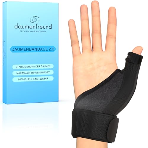 DAUMENFREUND© Premium Daumenbandage Rechts & Links - NEUHEIT 2024 - Daumenschiene Handschiene Daumenorthese Handbandage Handgelenk EXTRA STABIL - Orthese Daumensattelgelenk Bandage Daumen Daumenstütze