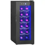 HOMCOM Weinkühlschrank 12 Flaschen 30L 8-18℃ Doppelt Thermoelektrisch Flaschenkühlschrank mit Glastür, Getränkekühlschrank mit LED-Leuchte, Kleiner Weinschrank mit Touch-Screen Schwarz