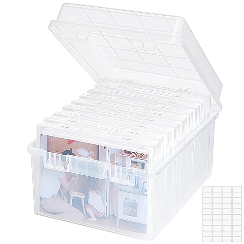 Lifewit Aufbewahrungsbox, 13x18cm 5R, Foto-Organizer, 9 innere Bildbehälter, durchs. Fotoboxen, Samenaufbewahrung, Bastelbox f. Karten, Bilder, Stempel, Bürobedarf, mit 1 Blatt Etikettensticker