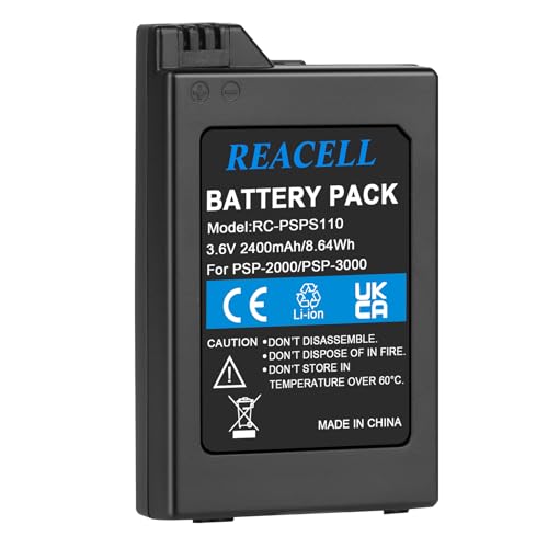 REACELL 2400mAh 3.6V ErsatzAkku für PSP-S110 Kompatibel für PSP-S110, für PSP-2001, für PSP-3000, für PSP-3004,PSP-3001, PSP-3002