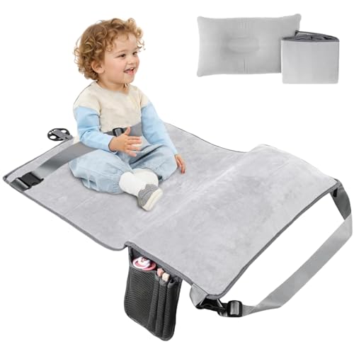 Kleinkind Flugzeugsitze Extender, Flugzeugsitz -Verlängerung für Kinder, tragbares wasserdichtes Kleinkind -Reisebett mit Tasche, lange Ausflugfliegen müssen für Säuglingsschlafen & Ruhe, Grau