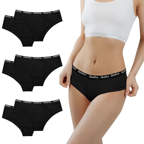 Desanlapi Unterhosen Teenager Mädchen Baumwolle Unterwäsche Stretch Slips Bequem Pantys Mädchen Schlüpfer für Teen 10-18 Jahren 6er Pack Schwarz S