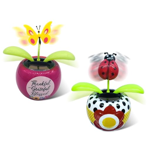 Chingde wackelblume, Auto wackelfigur, wackelblume solar, Insektenstil, nah an der Natur, 2 Stücke schütteln Kopf Auto Ornamente Solar Powered Auto Spielzeug für Auto Büro Schreibtisch Dekoration