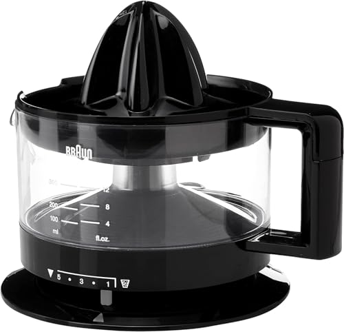 Braun CJ3000 BK Zitruspresse mit Schale präzisionskalibrierung 350 ml, Anzahl Fruchtfleisch dimmbar, automatische Start/Stop, schwarz
