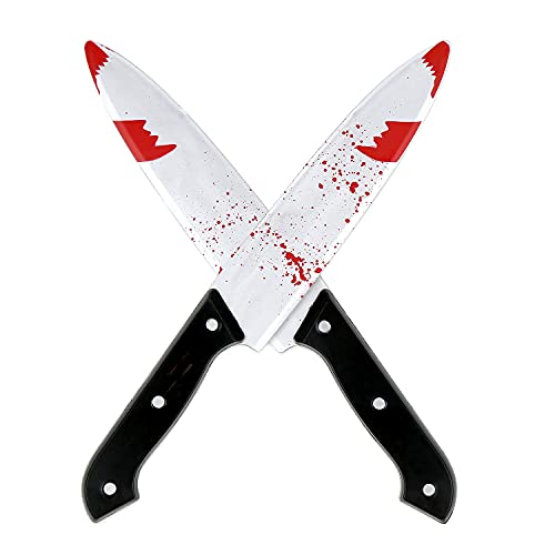 SULOLI 2 Stück Blutverschmiertes Messer Halloween Fake Messer(30.5x4CM),Psychopath, Mörder, Accessoire, Karneval, Mottoparty, Halloween,Cosplay