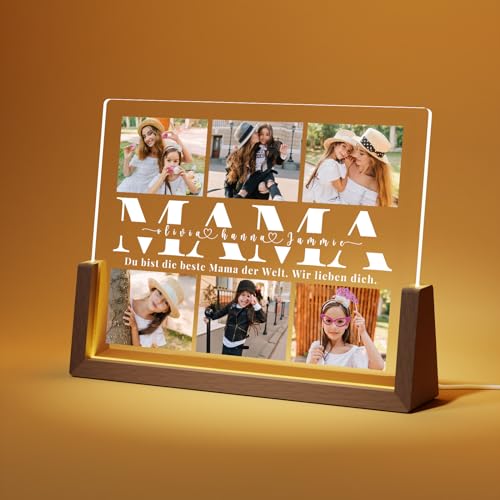 Giftove Geschenke für Mama Personalisierte Bilderrahmen LED - Weihnachtsgeschenke für Mama - Besten Mama Geschenk zum Muttertag, Geburtstag, Weihnachten von Tochter ＆ Sohn - Mutter Geschenk Fotolampe