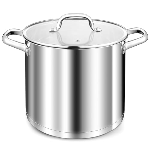 TEAMFAR Kochtopf 10L, Edelstahl Groß Topf Nudeltopf Induktion mit 3-Lagen Boden für alle Herdarten, Glasdeckel, 24cm Suppentopf Fleischtopf zum Kochen, Unbeschichtet & Ungiftig, Spülmaschinenfest