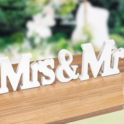 Mr & Mrs Deko Hochzeit, Holz Mr und Mrs Hochzeitsdeko, Hochzeit Deko für Brautpaar, Standesamt Geschenke Deko - Weiß