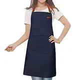 MaoXinTek Kochschürze & Küchenschürze Damen Einstellbare Hals Schürze mit Taschen für Männer Damen, Baumwolle Grillschürze Lang für Köche Kochen, Reinigung, Küche, Kaffee Bar, Gartenarbeit Blau