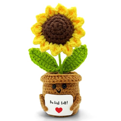 Du bist toll Mutmacher Geschenk - Pocket Hug Positive Potato Kartoffel Gehäkelte Sonnenblumen Glücksbringer Viel Glück Anti Stress Gute Besserung Motivationsgeschenke Frauen Männer Freunden Kollegen