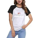 Damen Du&Cati Baumwolle T-Shirt Kurzarm Schwarz Motorcycle Tee T Shirts Rundhals Weiches Tshirt für Frauen Fans Geschenke Merch Kleidung Neuheit Tops
