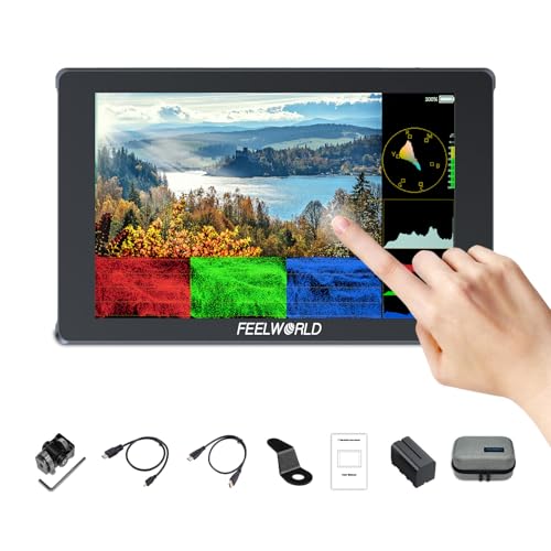 FEELWORLD F7 Plus Kamera Feld Monitor,7 Zoll,1200 Nit Touchscreen,DSLR-Monitor mit 4K 60Hz HDMI2.0, 3DLUT HDR, Wellenform,Extern installierbarer NP-F970,Inklusive Batterie und Tasche