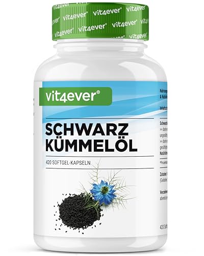 Vit4ever Schwarzkümmelöl - 420 Kapseln - 1000 mg pro Tagesportion - Ägyptisch, naturbelassen & kaltgepresst - Laborgeprüft