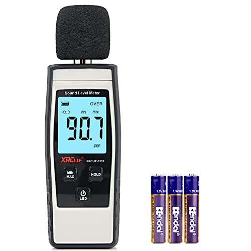 Dezibel Messgerät, XRCLIF Tragbarer Schallpegelmesser, Digitaler Geräuschmesser, Bereich 30-130dB(A) db Meter, Geräuschpegelmesser, Dezibelüberwachungstester – Grau (Batterie Enthalten)