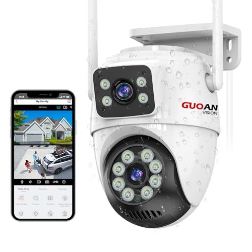 Überwachungskamera Aussen, 6MP Dual Objektiv WLAN Kamera Überwachung Aussen , IP66 Sicherheitskamera Outdoor mit Automatische Nachverfolgung, Nachtsicht, 24/7 Loop Aufnahme, 2 Audio, SD/Cloud