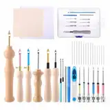 35 Stück Stickerei Starter Kit, Punch Needle Set Sticken Stanznadel Stickerei Set Holzgriff Stickerei für Stickgarn Kreuzstich Anfänger