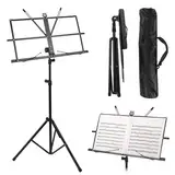 Notenständer Klappbar Stabil, Notenständer & Tischständer 2 in 1 Doppelnutzung, Höhenverstellbar Notenpult mit Wasserdicht Tragetasche, Notenhalter für Kinder und Erwachsene, Music Stand Schwarz