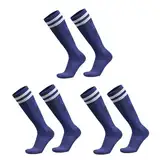 SKHAOVS 3 Pairs Kinder Dunkelblaue Lange Fußballsocken, Kniehohe Fußball Basketball Rugby Socken, Atmungsaktive Sportsocken Trainingssocken für 5–12 Jahren, Jungen und Mädchen (Polyester, Navy Blue)