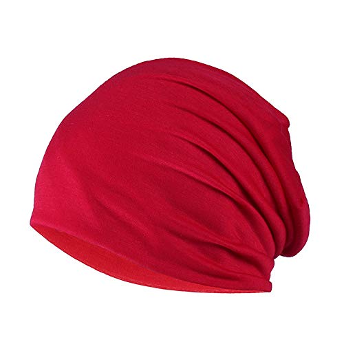 YOFASEN Slouchy Beanie Mütze - Chemo Cancer Kopfbedeckung aus Baumwolle Schlafmütze Turban Kopfbedeckung Strecken Muslimisches Kopftuch für Frauen Männer, rot, One size