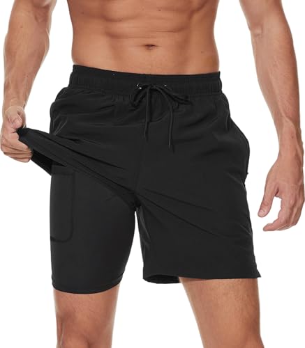 Kfnire Badehose Herren Badeshorts 2-in-1 Schnelltrocknend Badehose für Herren Badehosen Schwimmhose Männer Badehose mit Innenhose und Reißverschlusstaschen