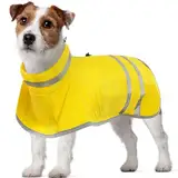 Kuoser Hunderegenmantel Wasserdicht, Hunde Regenmantel für Kleine Hunde, Winddichter Hunderegenjacke mit Beingurten, Regenjacken für Hunde mit Reflektierenden Streifen, Doppelt Zipper Gurtloch, Gelb S