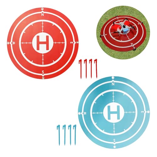 Drone Landing Pad, Drohnen Landeplatz, Schnell Faltbar Landeplatz Drohne, Drohnen Landeplatz Zubehör, 55cm Drohnen Landeplatz Zubehör für RC Drones, Helicopters mit 4 Bodenheringe-2PCS