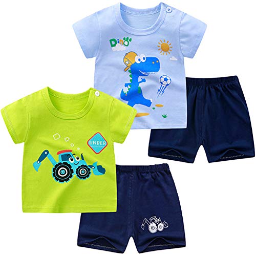 NautySaurs Kleinkind Jungen Kurzarm T-Shirts und Shorts Set Dinosaurier Tee Shirts Kurz Pyjama für Alter 1-6 Jahre Gr. 3 Jahre, 02-Dinosaurier-Set