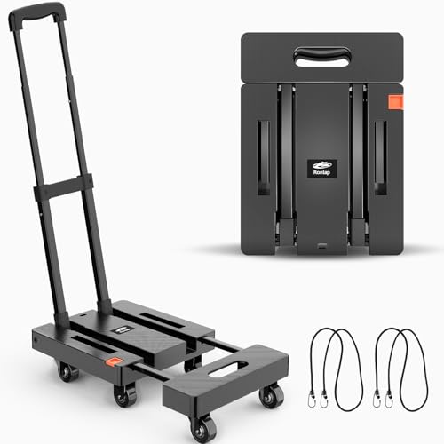 Ronlap Plattformwagen Klappbar Transportkarre inkl. 2 Expanderseilen, Faltbar Transportwagen - Tragkraft 225KG Gepäckwagen mit 6 Räder, Lagerwagen, Schwarz
