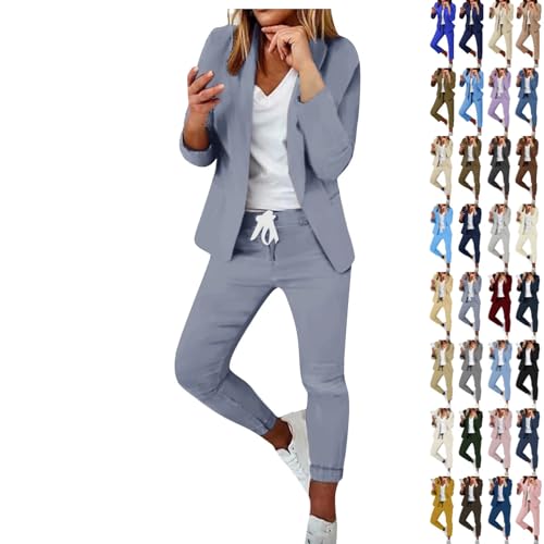 Generisch Blau Hosenanzug Damen Festlich Elegant Einfarbig Business Outfit Anzug Hosenanzüge Hosenanzug Lounge Set Sportanzug Zweiteiler Blazer Sommer 2 Teiler Freizeitanzug Streatwear