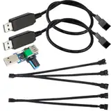 Gebildet 2Stück 12V Step-Up USB auf 3-polig/4-polig PWM 5V USB ummanteltes Lüfter-Netzteilkabel, Lüfter Windgeschwindigkeitsregler, 2Wege PWM Splitterkabel, 3Wege PWM Splitterkabel