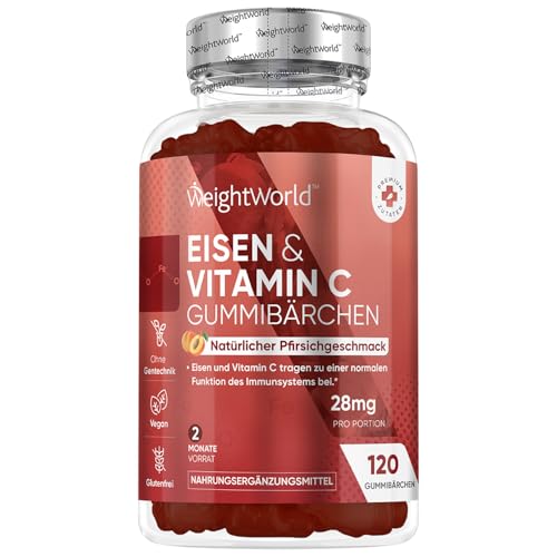 Eisen & Vitamin C Gummibärchen - 2 Monate Vorrat - 28mg Eisen & 10mg Vit C - 120 Iron Gummies - Eisen & Vitamin C tragen zu einem normalen Energiestoffwechsel bei (EFSA) - Eisentabletten Alternative
