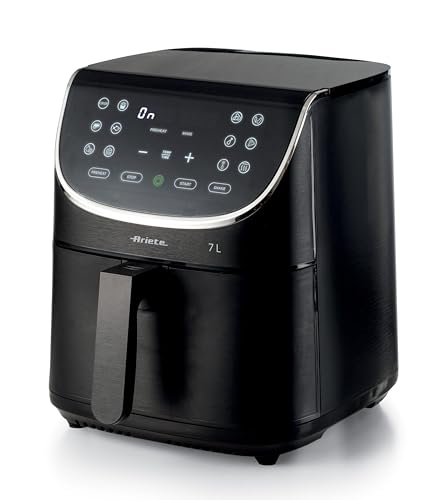Ariete Airy Fryer 7L 4627, Heißluftfritteuse 7 Liter, 60-Minuten-Timer, LCD- und Touchscreen mit 12 Garstufen, Max Crisp Funktion, Max. Temperatur 200° C, Fassungsvermögen 2kg , 1700W, Schwarz