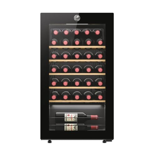 Hoover, Weinkeller HOWC034, Weinbank, 34 Flaschen, 37dB, angeschlossen, Schwarz, Weinkühler 34 Flaschen, Schwarz, HxBxT 85x47,5x45,6 cm [Energieklasse G]