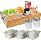 Puosike Couchbar Snackbox, Sofa Tablett Bambus mit 3X Snackschalen, 2X Aluminiumbecher, Abnehmbarer magnetischer Deckel, Sofa Snackbar Organizer, Couch Butler
