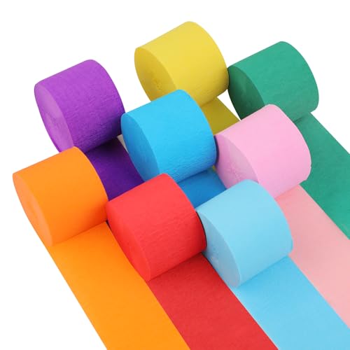 8 Rollen Krepppapier bunt, Deko Kreppband, Party-Highlight Luftschlangen bunt für Hochzeit, Karneval, Festliche Anlässe und kreative Bastelprojekte, Mehrfarbige Papierstreifen 4,5 cm x 25 m.