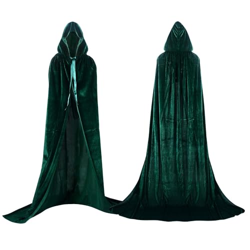 Labellevie Umhang mit Kapuze Lange SAMT Cape Vampir Kostüm Halloween Erwachsener Unisex- Gr. Large, Grün