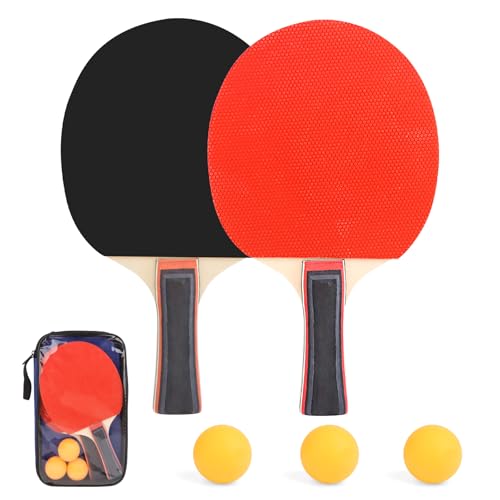 Tischtennisschläger Set Tischtennis Set Tischtenniskelle Tischtennisset Table Tennis Racket Ping Pong Set für Kinde Erwachsene mit 2 Tischtennis Schläger 3 Tischtennisbälle 1 Tischtennis Tasche