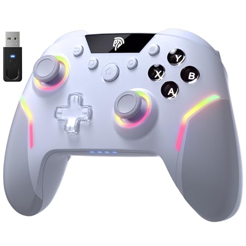 EasySMX X20 Wireless Controller PC mit RGB, Bluetooth Controller mit 2 in 1 Trigger & abnehmbare Hall Joystick & Mechanische Tasten, 6 Achsen Gyro, Kompatibel mit PC/Switch/Handy-Weiß