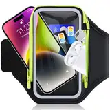 RAZOBWS Sporttelefon Armband, handlich mit Kopfhörer-Tasche, 6,9 Zoll Handyhalter-Armtasche für iPhone 16 15 14 13 12 Pro Max Galaxy S23 S22 mit Kopfhörer-Schlüsseltasche zum Joggen Laufen Jogging