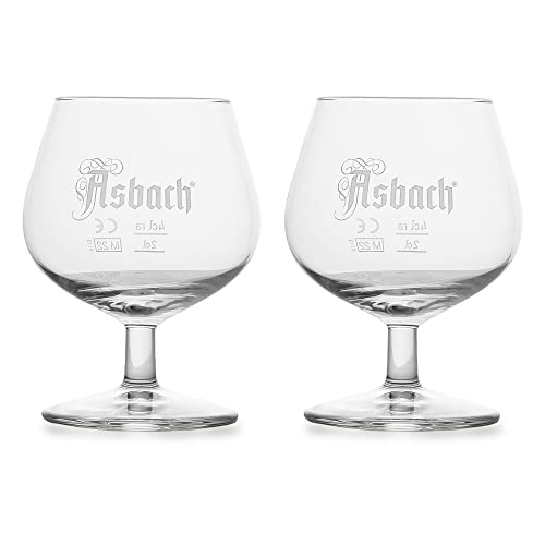 2 Stück Original Asbach Gilde Gläser Glas Brandy Cognac Ballonglas Ballongläser mit Logo, 15cl, transparent