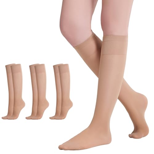 Yilanmy 3 Paar Kniestrümpfe Damen Nylonstrümpfe 40 DEN Kompression Pop Socken,Natur