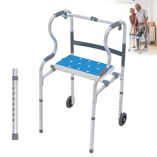 XMTECH Gehhilfe für Senioren, Gehbock Klappbarer mit 2 Lenkrollen, Stabil Gehhilfe Höhenverstellbar, Erwachsene Gehgestell aus Aluminium, bis 180 kg