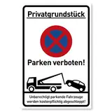 Privatparkplatz Schild Parken Verboten (20x30 cm Kunststoff) - Hochkant - Fahrzeuge Werden kostenpflichtig abgeschleppt - Klares Zeichen für Parkverbot - Parkplatz Schilder Privatgrundstück